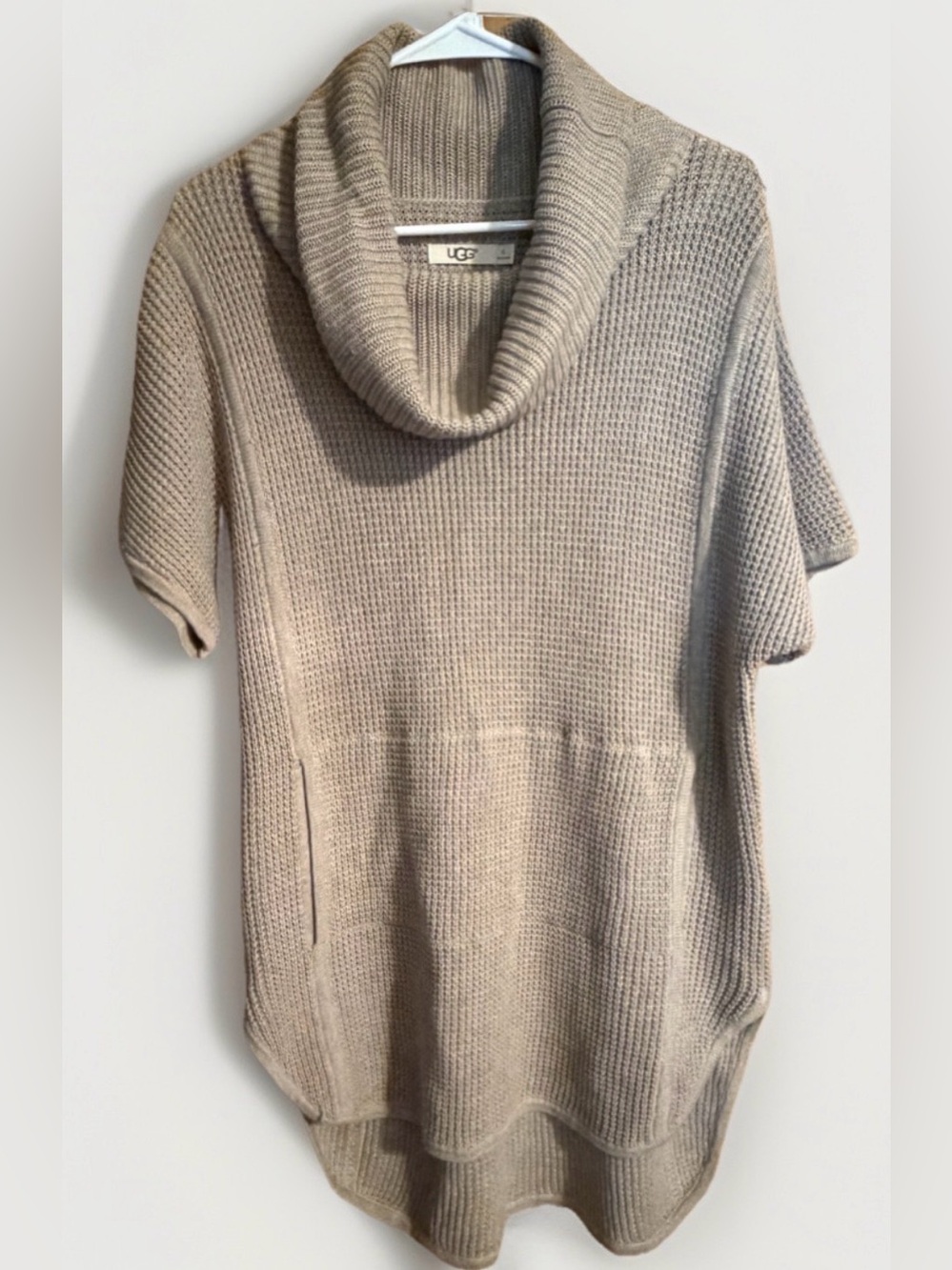 UGG Australia XL Taupe Waffle Knit Cowl Neck Tunic Poncho Sweater